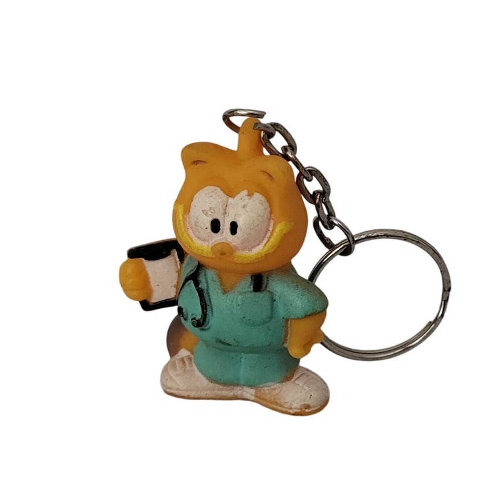 Vintage Garfield Cat Nurse Doctor‎ Keychain Mini Orange Cartoon Tabby
